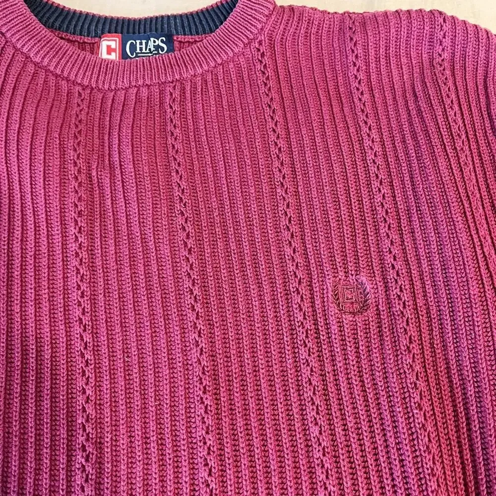 Chaps Men's Vintage Maroon Knit Crewneck Sweater Size Large